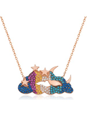 Calperia 925 Ayar Gümüş Ay Yıldız Bulut Kolye