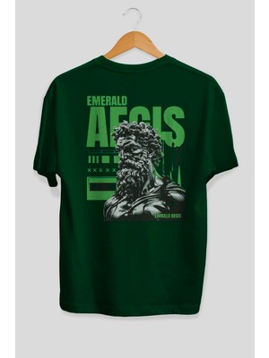 Ankhises Emrald Regis Arka Baskılı Yeşil Oversize T-Shirt Erkek Kadın Pamuk Bisiklet Yaka Tişort
