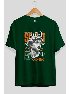 Ankhises Scult Ön Baskılı Yeşil Oversize T-Shirt Erkek Kadın Pamuk Bisiklet Yaka Tişort