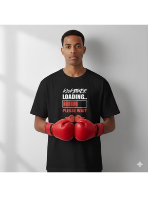 Texrium Kick Boks Tasarımlı " Kickboxer Loading " Baskılı Pamuklu Unisex T-Shirt