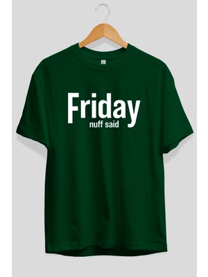 Ankhises Friday Ön Baskılı Yeşil Oversize T-Shirt Erkek Kadın Pamuk Bisiklet Yaka Tişort