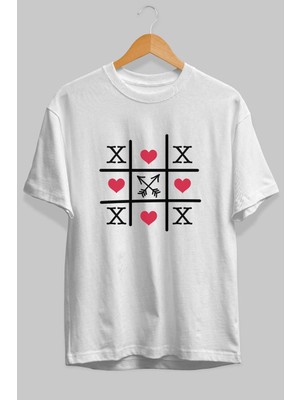 Ankhises Tic Tac Love Ön Baskılı Beyaz Oversize T-Shirt Erkek Kadın Pamuk Bisiklet Yaka Tişort