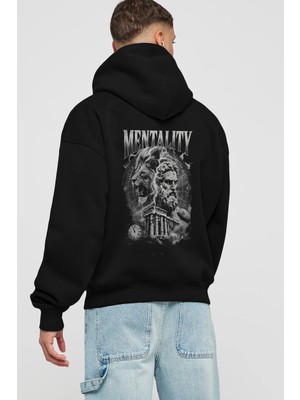 Ankhises Mentality Zeus Arka Baskılı Siyah Oversize Kapüşonlu Sweatshirt Erkek Kadın