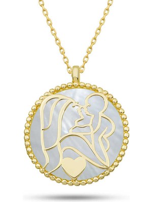 Calperia Gümüş Gold Sedef Taşlı Anne Çocuk Sevgisi Kolye