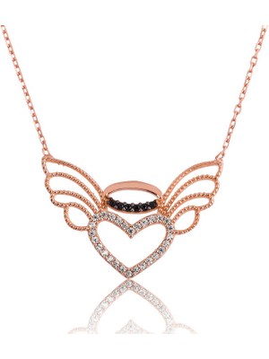 Calperia 925 Ayar Gümüş Kalpli Melek Kanadı Kadın Gümüş Kolye