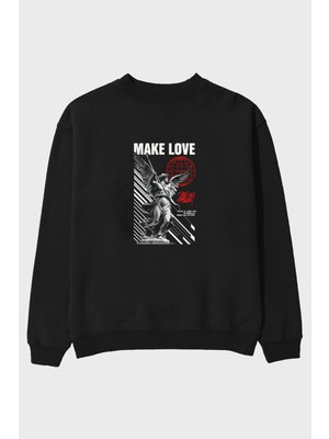 Ankhises Make Love Ön Baskılı Oversize Sweatshirt Erkek Kadın Unisex