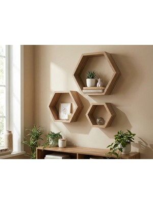 AKIN2Shop | Ahşap Petek Raf Seti 3'lü Dekoratif Altıgen Seri