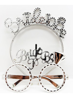 Calperia Bride To Be Yazılı Taç ve Bride To Be Yazılı Gözlük Seti Gümüş Renk
