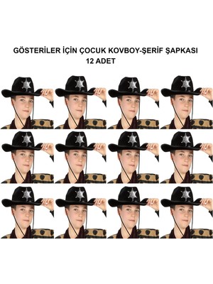 Calperia Kovboy Şerif Şapkası Siyah 12 Adet - Kostüm, Parti ve Gösteri Şapkası