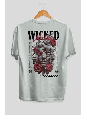 Ankhises Wicked Method Arka Baskılı Beyaz Oversize T-Shirt Erkek Kadın Pamuk Bisiklet Yaka Tişort