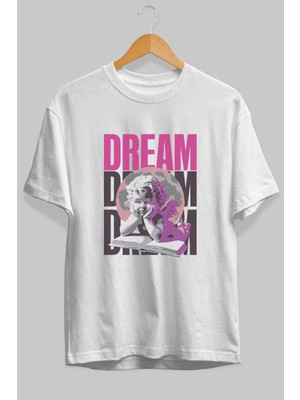 Ankhises Dream Angel Ön Baskılı Beyaz Oversize T-Shirt Erkek Kadın Pamuk Bisiklet Yaka Tişort