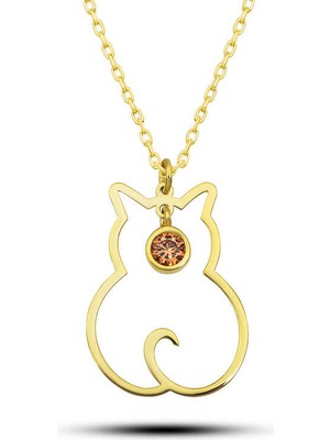 Calperia 925 Ayar Gümüş Kasım Ayı Doğum Taşı Kedi Kadın Kolye