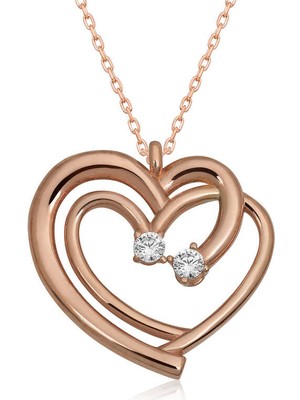 Calperia 925 Ayar Gümüş Rose Birleşmiş Kalpler Kadın Kolye