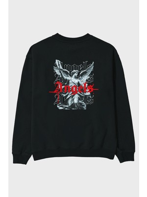 Ankhises Angels Arka Baskılı Oversize Sweatshirt Erkek Kadın Unisex