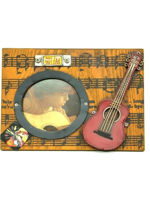 Calperia Dekoratif Metal Çerçeve Gitar Dekorlu Vintage Ev Ofis Hediyelik
