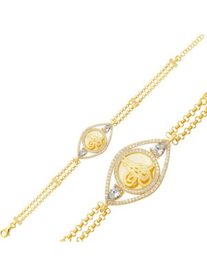 Calperia 925 Ayar Gümüş Gold Kaplama Tuğralı Kadın Bileklik