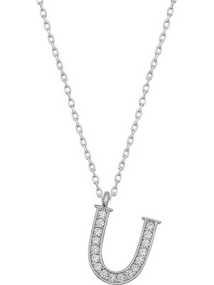 Calperia 925 Ayar Gümüş Rodyum Kaplama U Harfi Kadın Gümüş Kolye