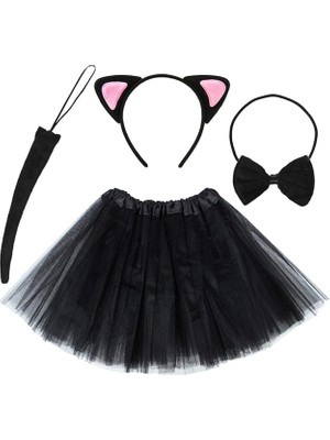 Calperia Kedi Kulak Taç Etek Kuyruk ve Papyon 4 Lü Set Çocuk Pembe