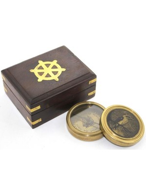 Calperia Ahşap Kutulu Pirinç Pusula