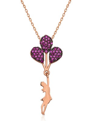 Calperia 925 Ayar Gümüş Rose Kırmızı Balonlu Kız Kolye