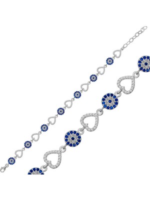 Calperia 925 Ayar Gümüş Kalpli Nazar Bileklik