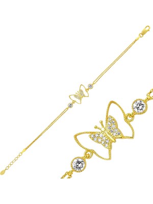 Calperia 925 Ayar Gümüş Gold Kelebek Bileklik