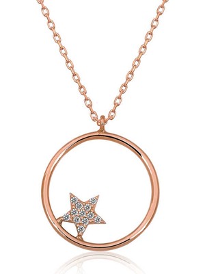 Calperia 925 Ayar Gümüş Yıldız Detaylı Halka Kadın Gümüş Kolye