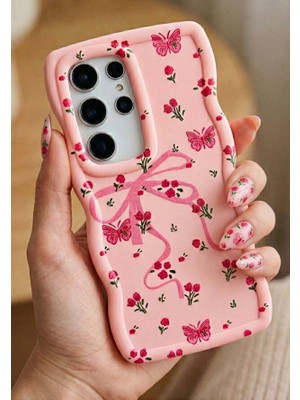 Coolacs Samsung Galaxy S24 Ultra Uyumlu Kılıf Kamera Çıkıntılı Kurdele ve Çiçek Kabartmalı Silikon Kapak