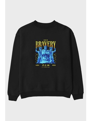 Ankhises Bravery Ön Baskılı Oversize Sweatshirt Erkek Kadın Unisex