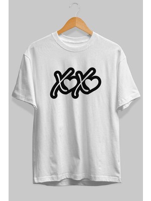 Ankhises Xoxo Kalp Ön Baskılı Beyaz Oversize T-Shirt Erkek Kadın Pamuk Bisiklet Yaka Tişort