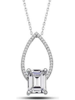 Calperia Gümüş Baget Taşlı Damla Kadın Kolye