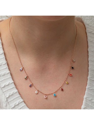 Calperia Gümüş Renkli Damla Taşlı Şans Kadın Kolye