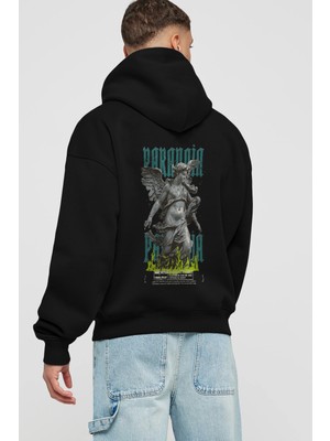 Ankhises Paranoia Arka Baskılı Siyah Oversize Kapüşonlu Sweatshirt Erkek Kadın