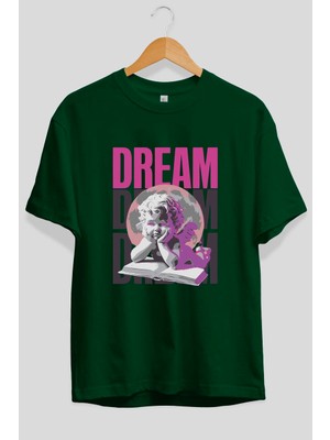 Ankhises Dream Angel Ön Baskılı Yeşil Oversize T-Shirt Erkek Kadın Pamuk Bisiklet Yaka Tişort