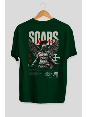 Ankhises Soars Arka Baskılı Yeşil Oversize T-Shirt Erkek Kadın Pamuk Bisiklet Yaka Tişort