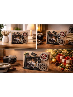 Dekoratif Metal Çerçeve Sinema Temalı Film Şeridi Tasarım Duvar Dekoru Fotoğraf Çerçevesi Şık Hediyelik Ev Ofis Dekorasyonu