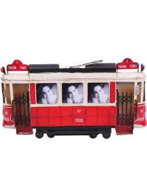 Calperia Dekoratif Metal Çerçeve Tramvay Temalı Vintage Hediyelik