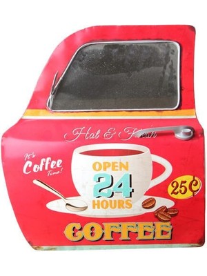 Calperia Dekoratif Coffee Temalı Kırmızı Araba Kapısı Ayna Hediyelik