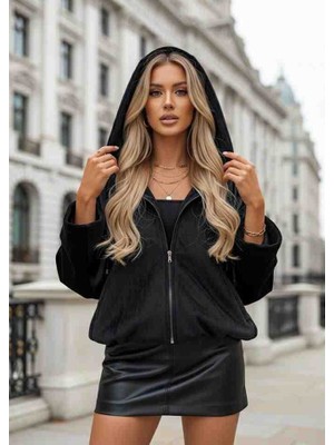 Asprin Kapşonlu Süet Mont