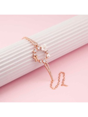 Calperia 925 Ayar Gümüş Rose Manolya Çiçeği Kelebek Kadın Bileklik