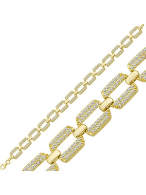 Calperia 925 Ayar Gümüş Gold Zirkon Taşlı Kadın Bileklik