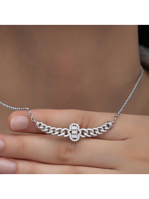 Calperia Gümüş Gurmet Zincirli Fatma Ana Eli Baget Taşlı Kadın Kolye