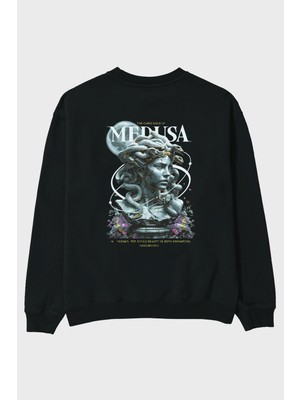 Ankhises Medusa Arka Baskılı Oversize Sweatshirt Erkek Kadın Unisex