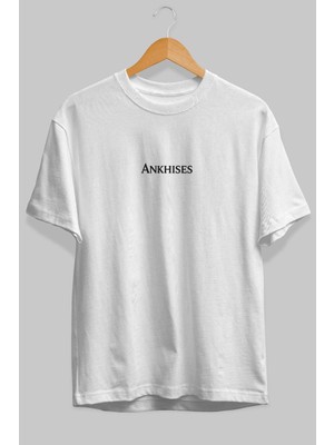 Ankhises Yazılı Ön Baskılı Beyaz Oversize T-Shirt Erkek Kadın Pamuk Bisiklet Yaka Tişort