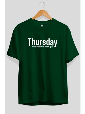 Ankhises Thursday Ön Baskılı Yeşil Oversize T-Shirt Erkek Kadın Pamuk Bisiklet Yaka Tişort