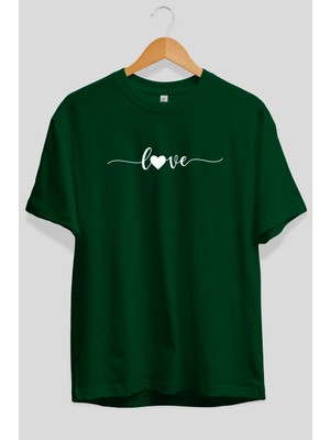 Ankhises Love (2) Ön Baskılı Yeşil Oversize T-Shirt Erkek Kadın Pamuk Bisiklet Yaka Tişort
