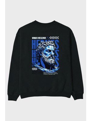 Ankhises Hermes 1 Arka Baskılı Oversize Sweatshirt Erkek Kadın Unisex