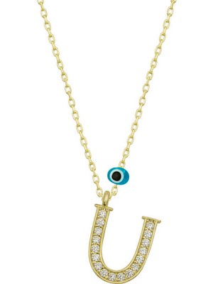 Calperia 925 Ayar Gümüş Nazar Gold U Harfi Kadın Gümüş Kolye