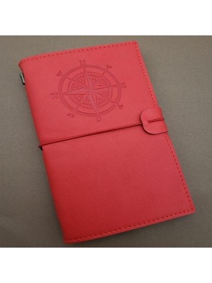Calperia Pusula Tasarımlı Kırmızı Deri Defter Hediyelik