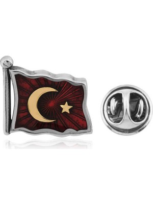 Calperia 925 Ayar Gümüş Türk Bayrağı Rozet
